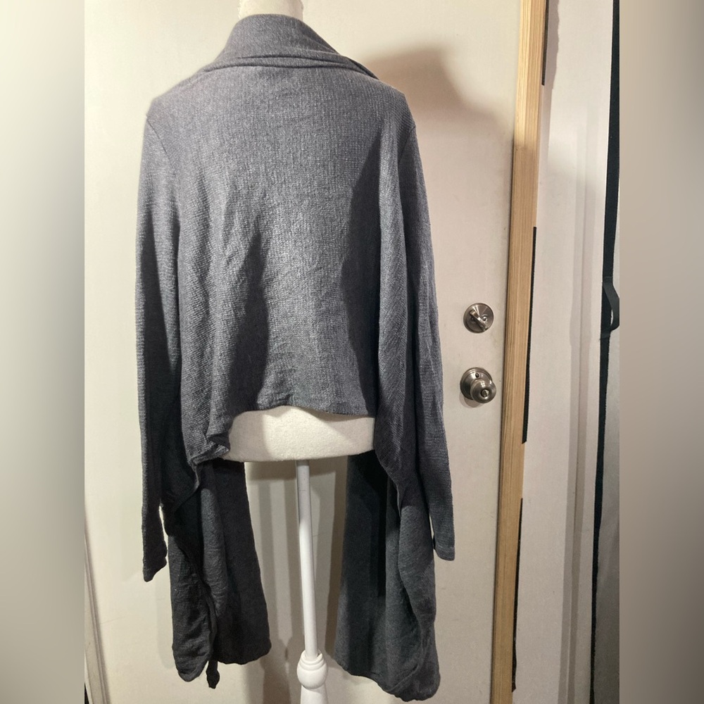 Ruti Cozy Up Wrap Open Cardigan Cotton/Linen Tapered Hem Line Grey One Size - Picture 5 of 11